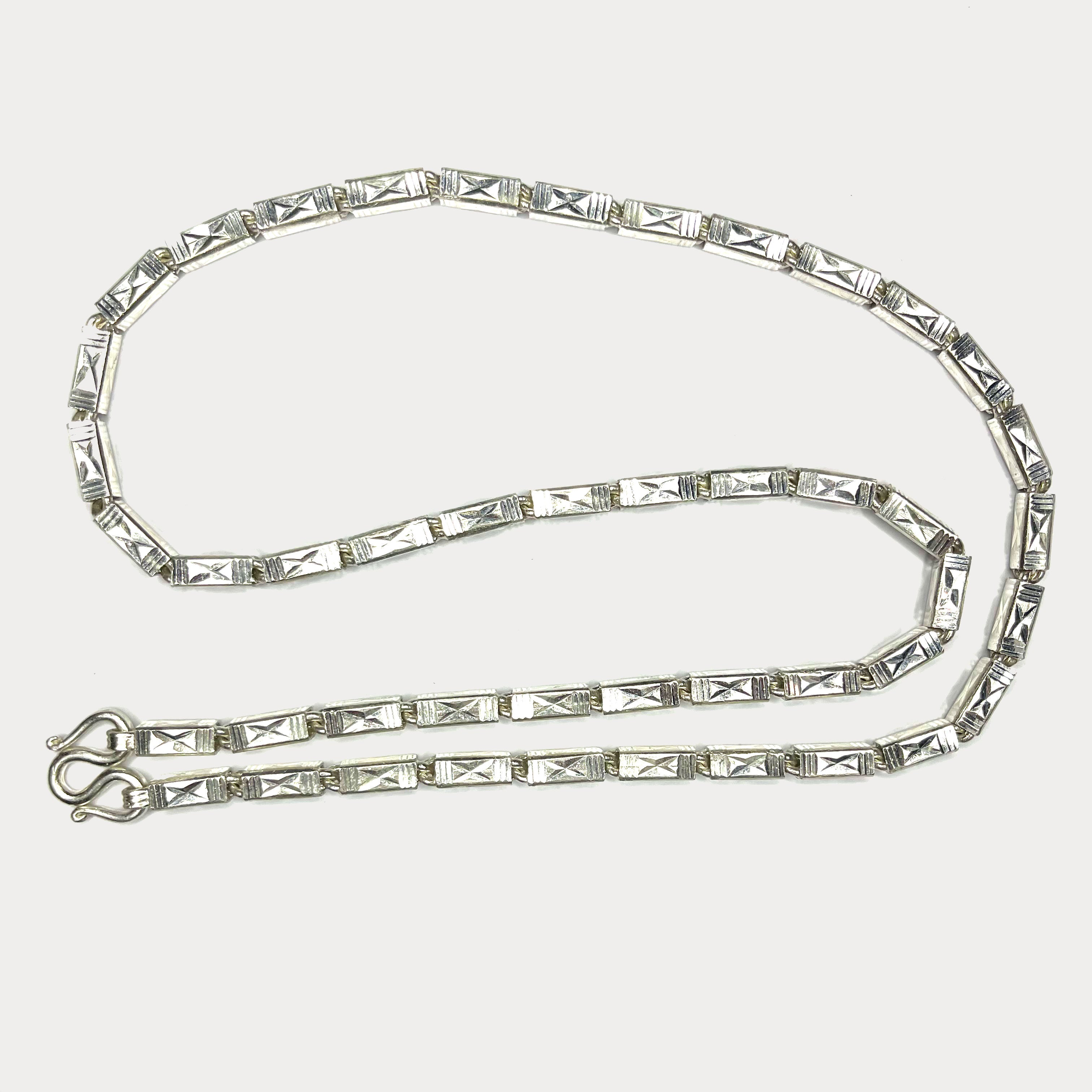 Square Baht Link 100g Necklace Diamond Cut - Handmade 999 Pure Silver Chain