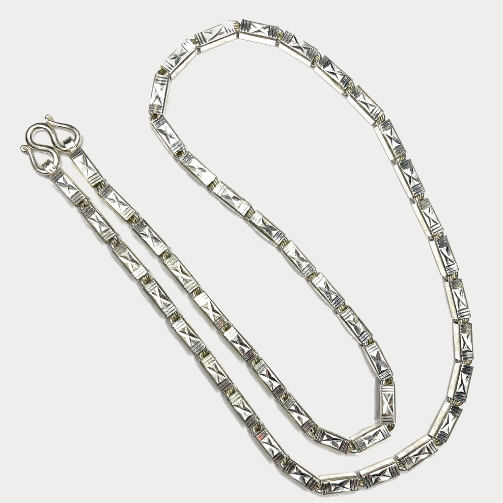 Square Baht Link 100g Necklace Diamond Cut - Handmade 999 Pure Silver Chain