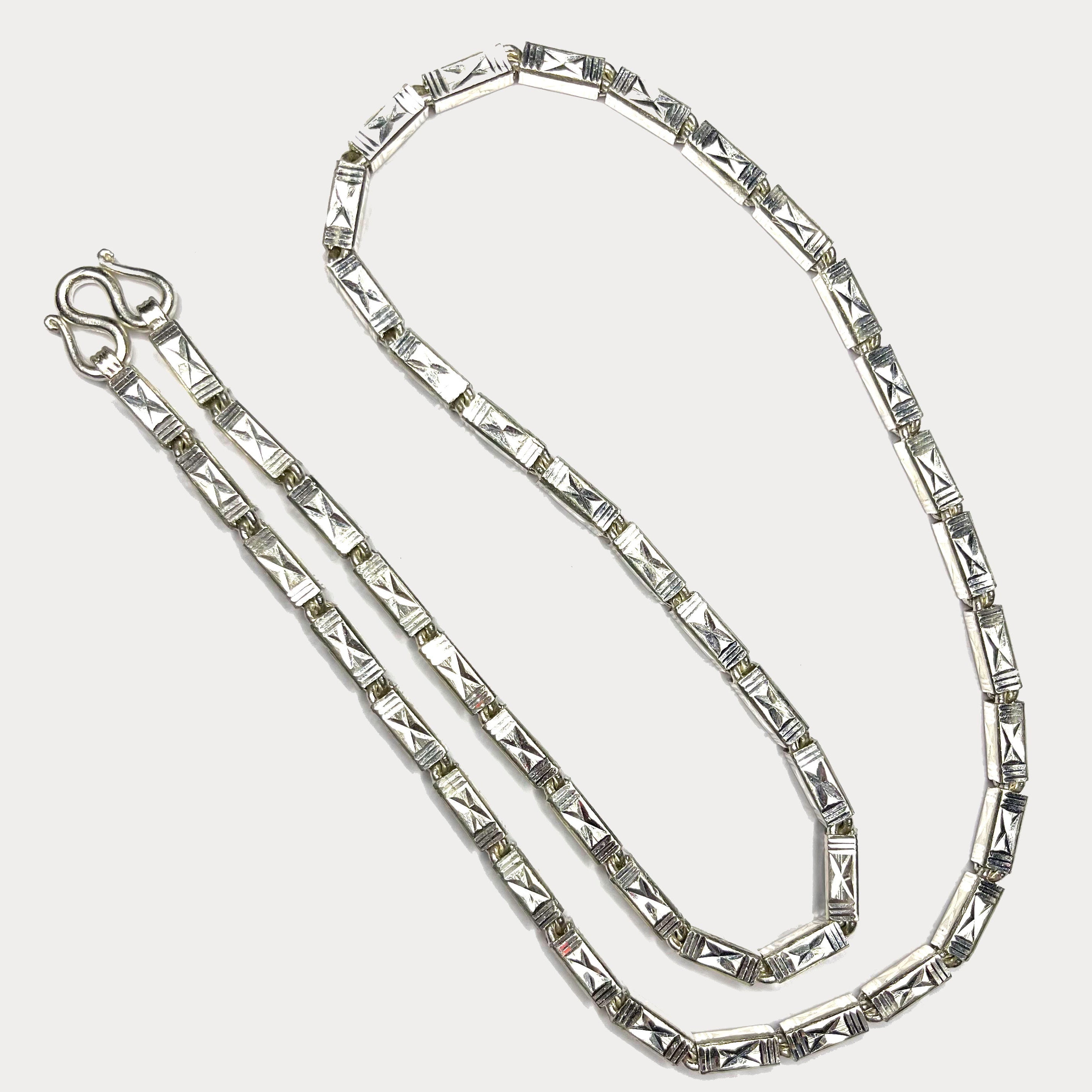 Square Baht Link 100g Necklace Diamond Cut - Handmade 999 Pure Silver Chain