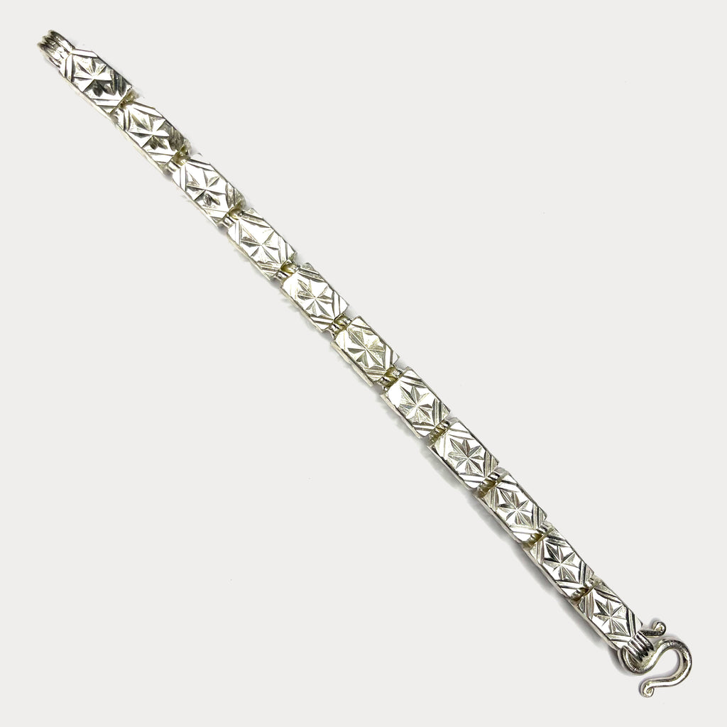 Square Baht Link 100g Bracelet Diamond Cut - Handmade 999 Pure Silver Chain