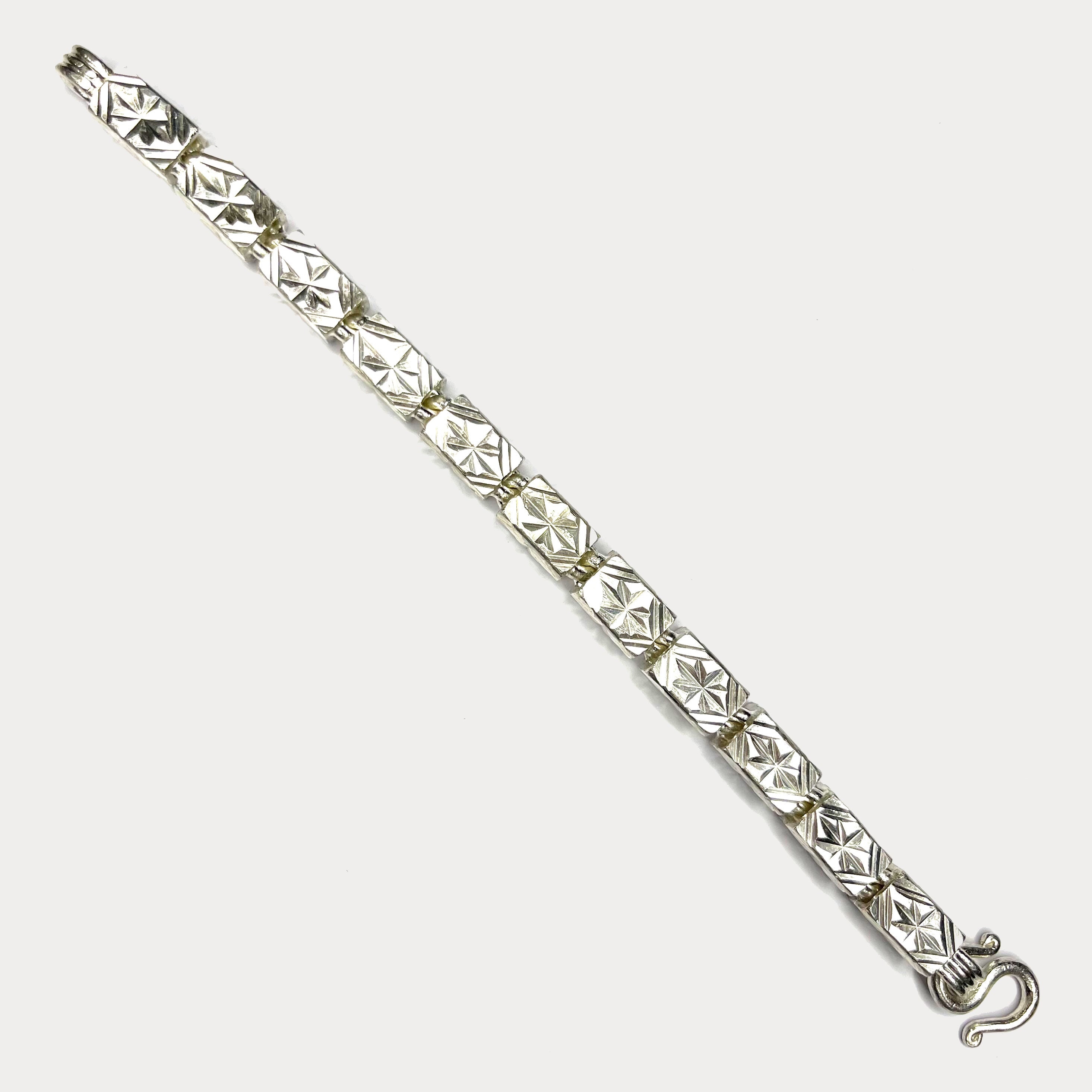 Square Baht Link 100g Bracelet Diamond Cut - Handmade 999 Pure Silver Chain
