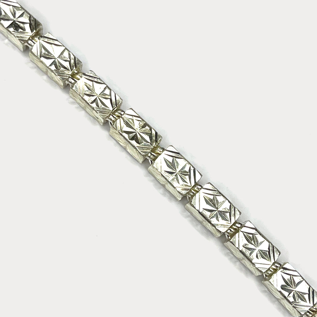 Square Baht Link 100g Bracelet Diamond Cut - Handmade 999 Pure Silver Chain