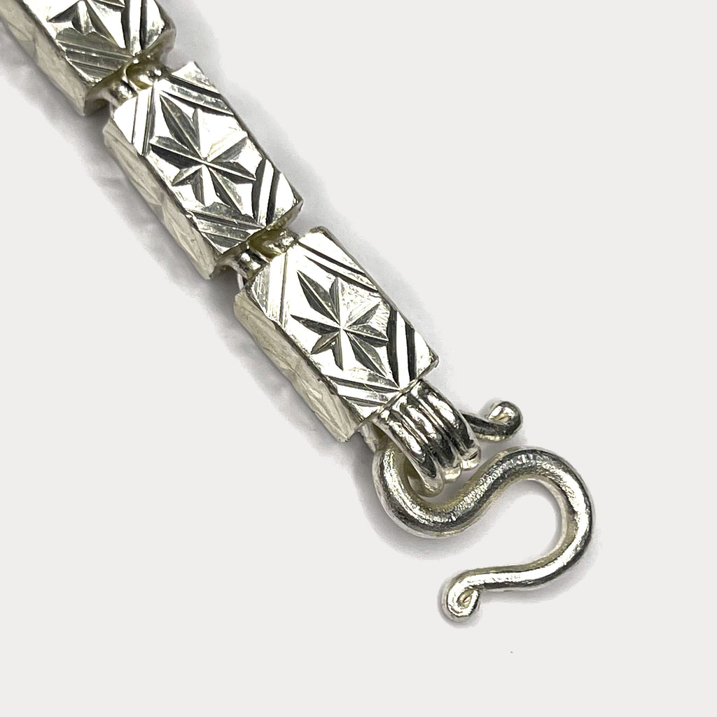 Square Baht Link 100g Bracelet Diamond Cut - Handmade 999 Pure Silver Chain