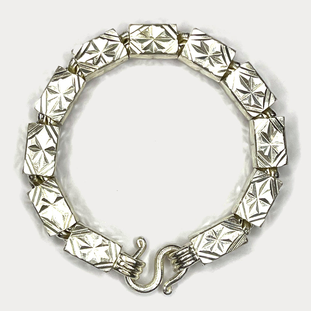 Square Baht Link 100g Bracelet Diamond Cut - Handmade 999 Pure Silver Chain