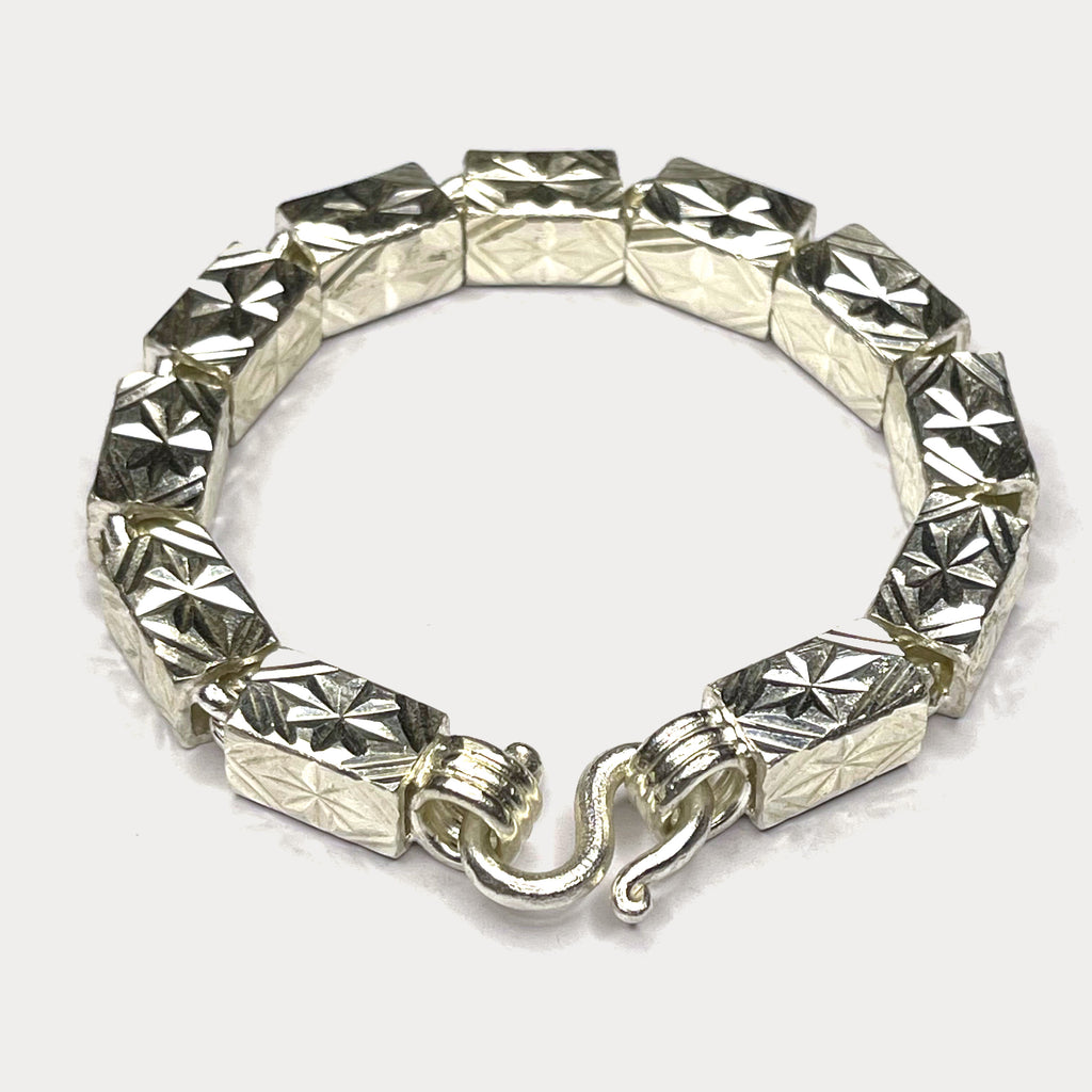Square Baht Link 100g Bracelet Diamond Cut - Handmade 999 Pure Silver Chain