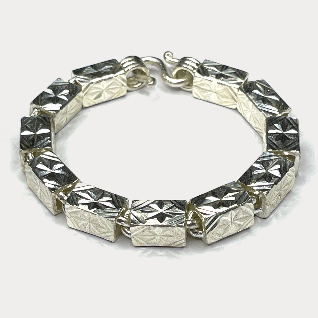 Square Baht Link 100g Bracelet Diamond Cut - Handmade 999 Pure Silver Chain