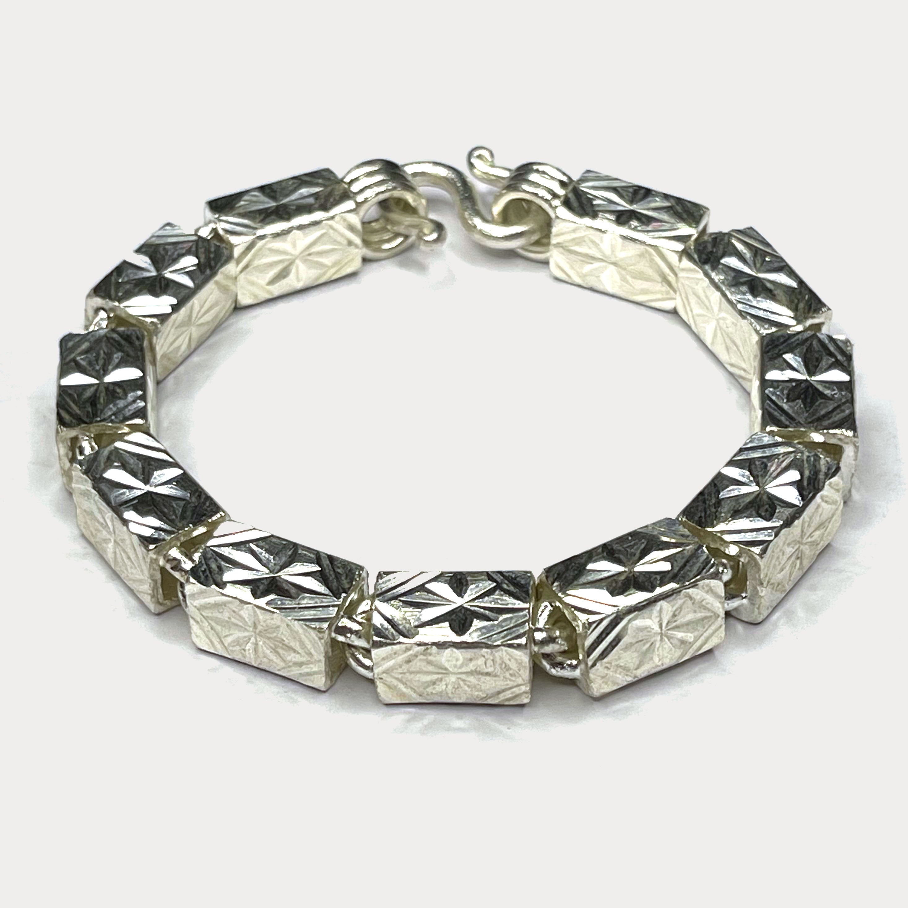 Square Baht Link 100g Bracelet Diamond Cut - Handmade 999 Pure Silver Chain