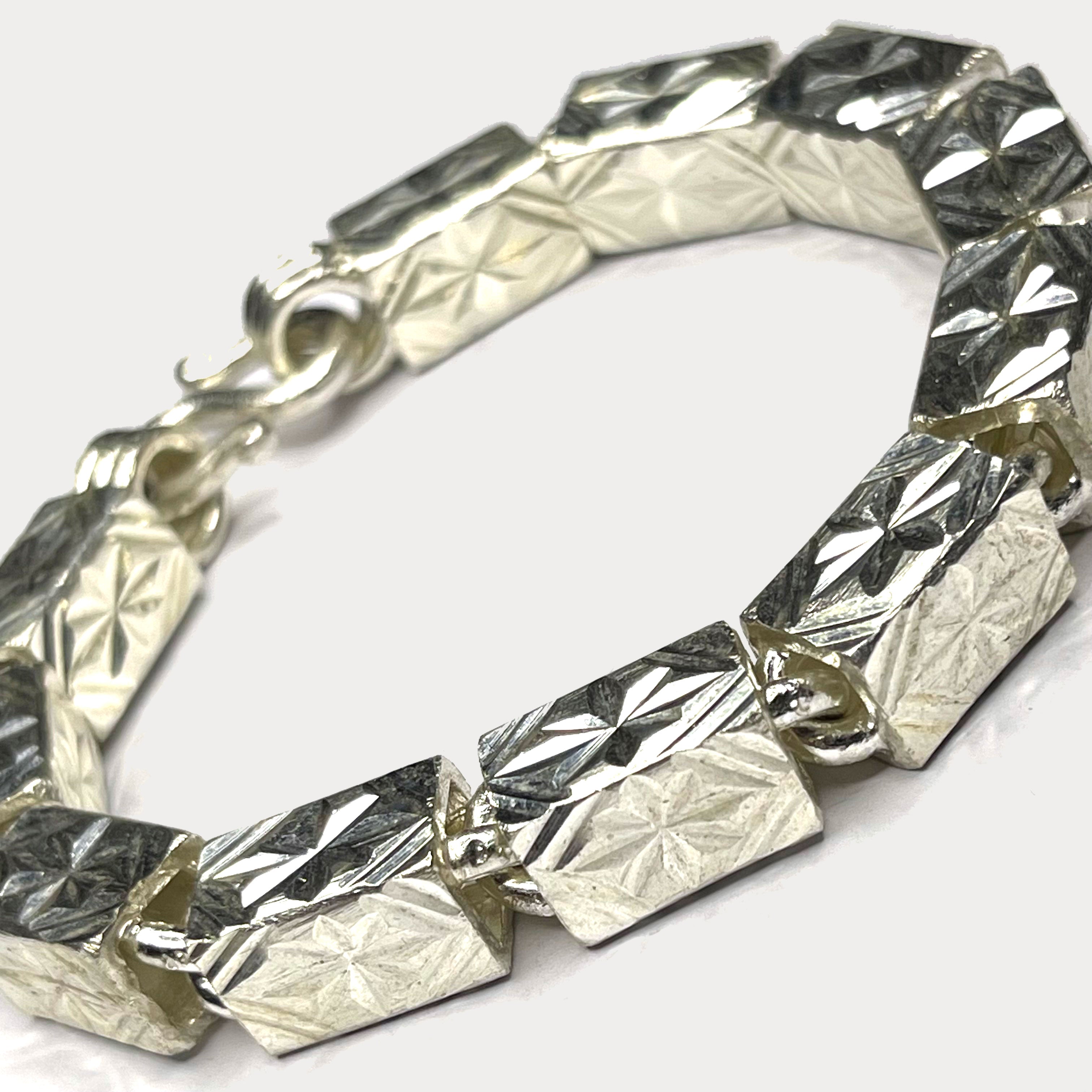 Square Baht Link 100g Bracelet Diamond Cut - Handmade 999 Pure Silver Chain
