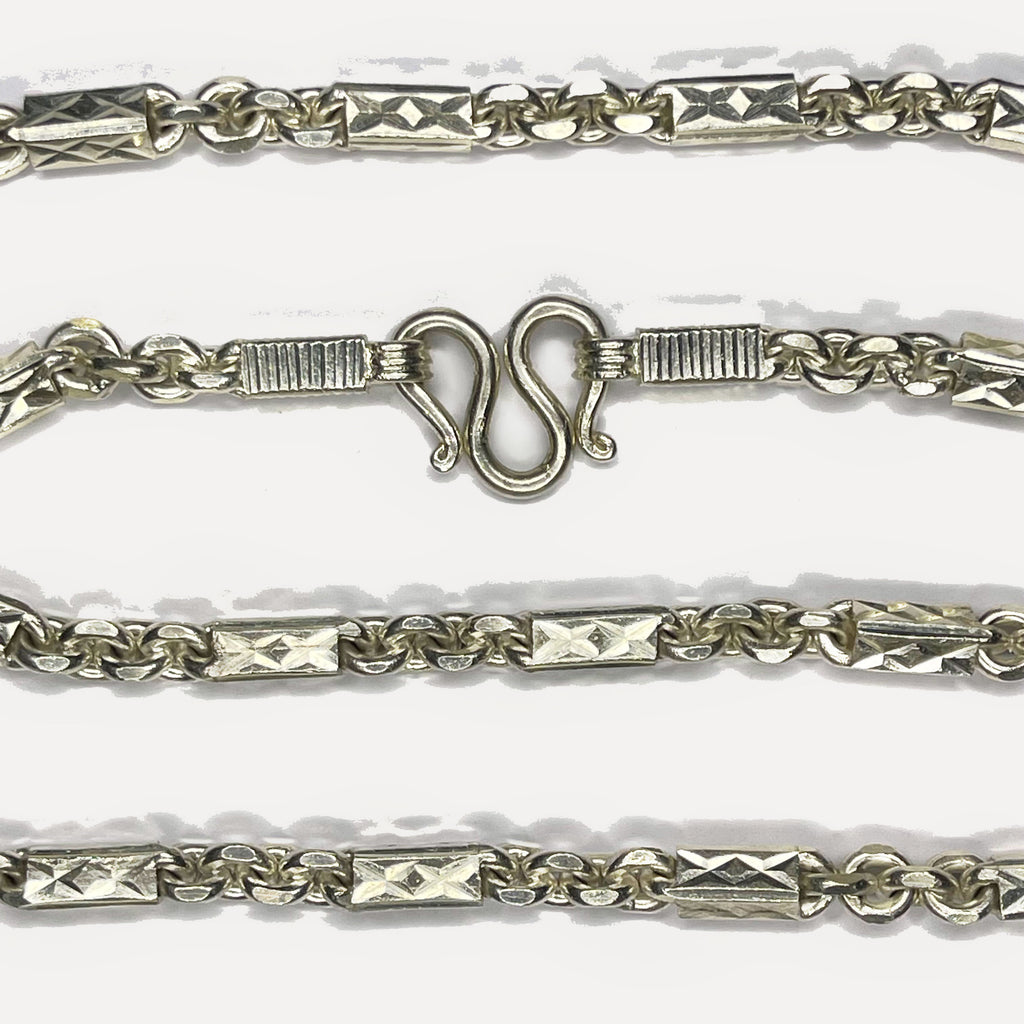 999 Pure Silver Heavy Sugarcane Diamond Cut Curb Chain Necklace - 200g - 31inch