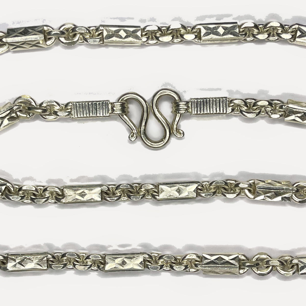 999 Pure Silver Heavy Sugarcane Diamond Cut Curb Chain Necklace - 200g - 31inch
