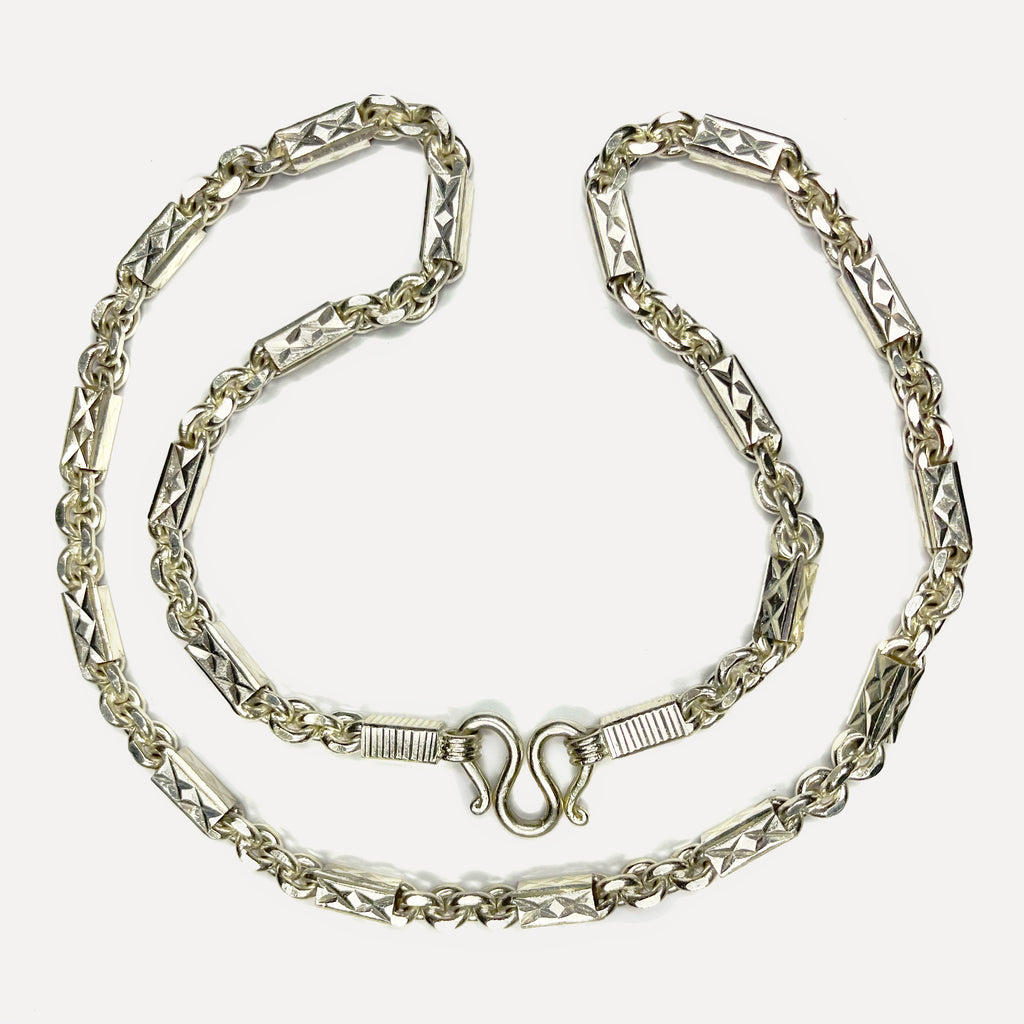 999 Pure Silver Heavy Sugarcane Diamond Cut Curb Chain Necklace - 200g - 31inch