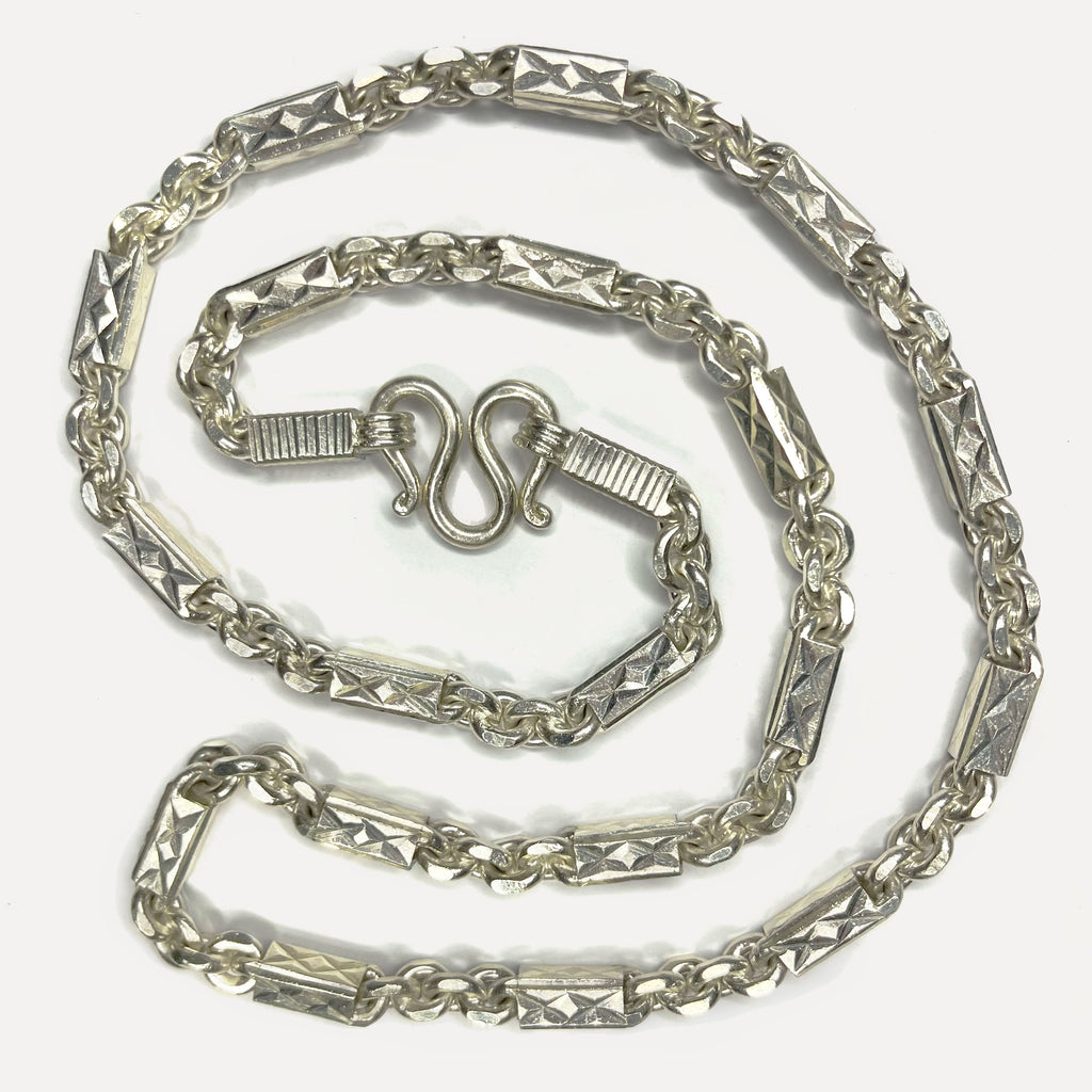 999 Pure Silver Heavy Sugarcane Diamond Cut Curb Chain Necklace - 200g - 31inch