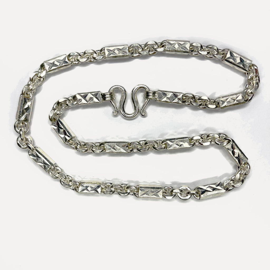999 Pure Silver Heavy Sugarcane Diamond Cut Curb Chain Necklace - 200g - 24inch