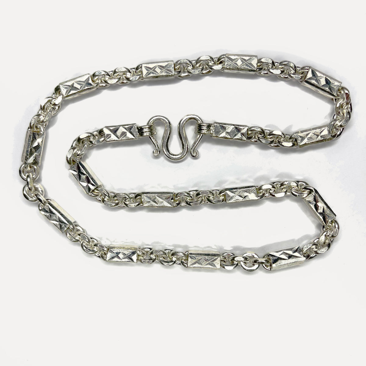 999 Pure Silver Heavy Sugarcane Diamond Cut Curb Chain Necklace - 200g - 24inch