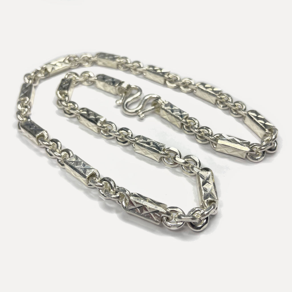 999 Pure Silver Heavy Sugarcane Diamond Cut Curb Chain Necklace - 200g - 24inch