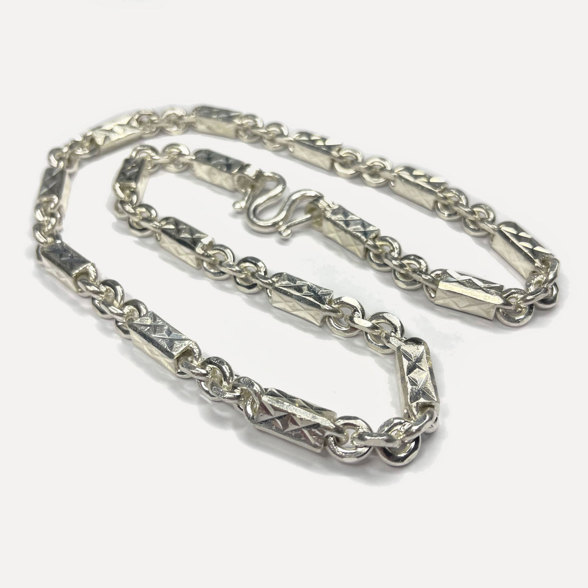 999 Pure Silver Heavy Sugarcane Diamond Cut Curb Chain Necklace - 200g - 24inch