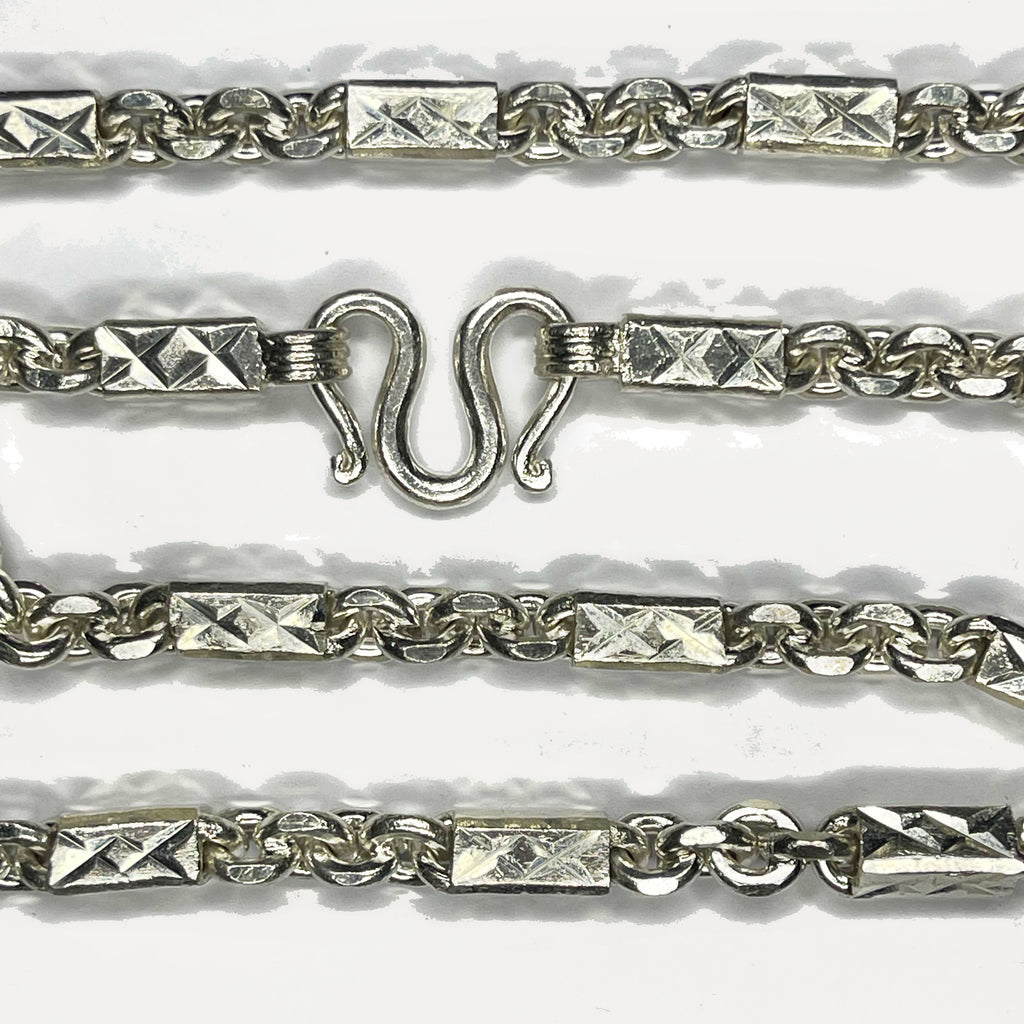 999 Pure Silver Heavy Sugarcane Diamond Cut Curb Chain Necklace - 200g - 24inch