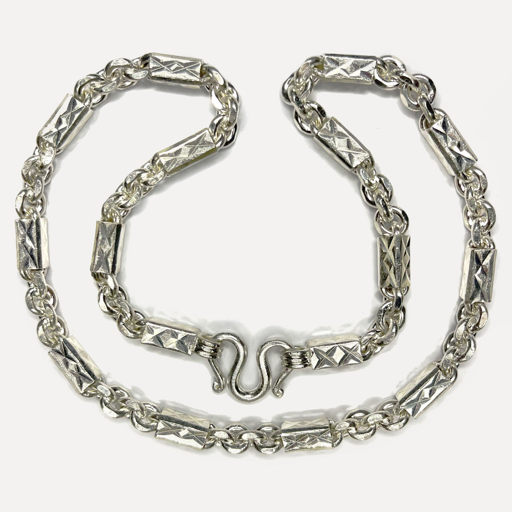 999 Pure Silver Heavy Sugarcane Diamond Cut Curb Chain Necklace - 200g - 24inch