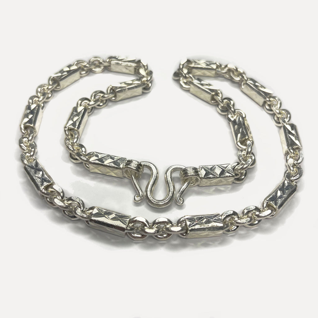 999 Pure Silver Heavy Sugarcane Diamond Cut Curb Chain Necklace - 200g - 24inch