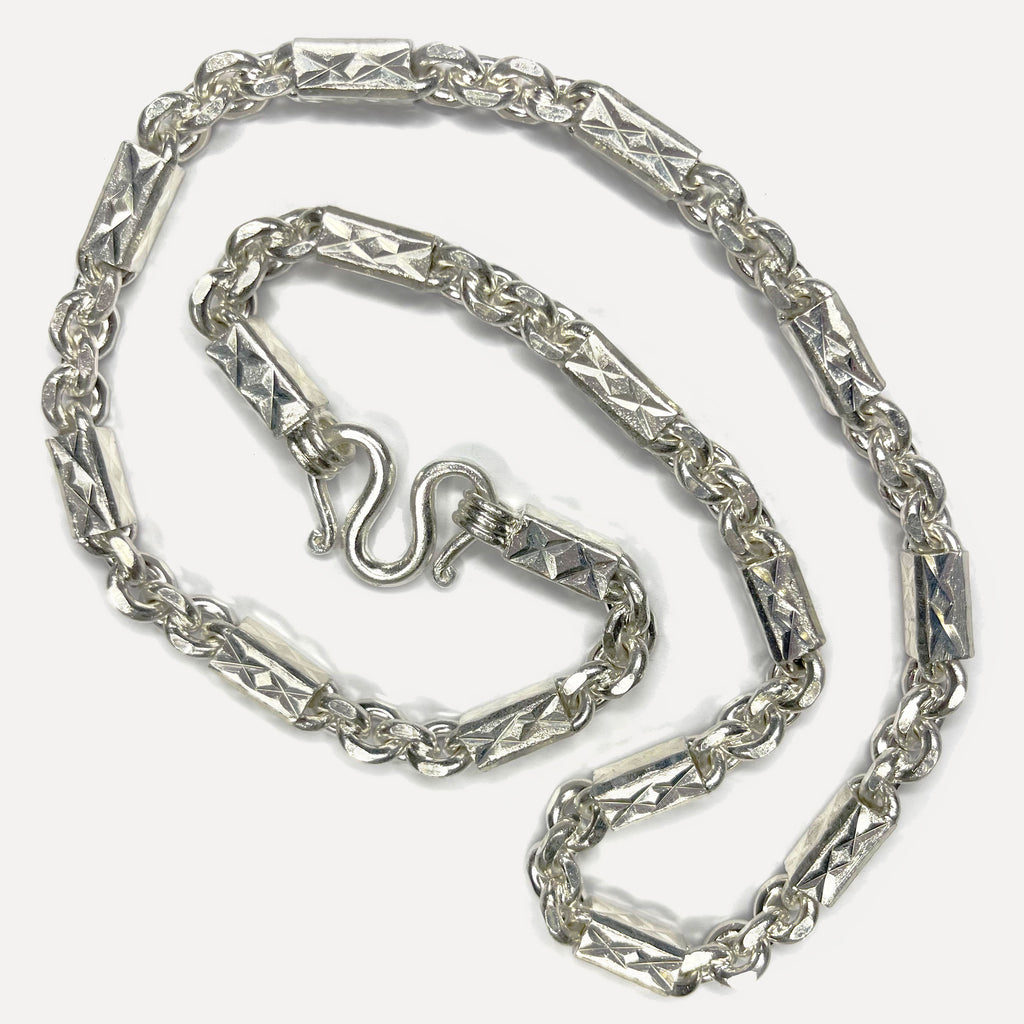 999 Pure Silver Heavy Sugarcane Diamond Cut Curb Chain Necklace - 200g - 24inch
