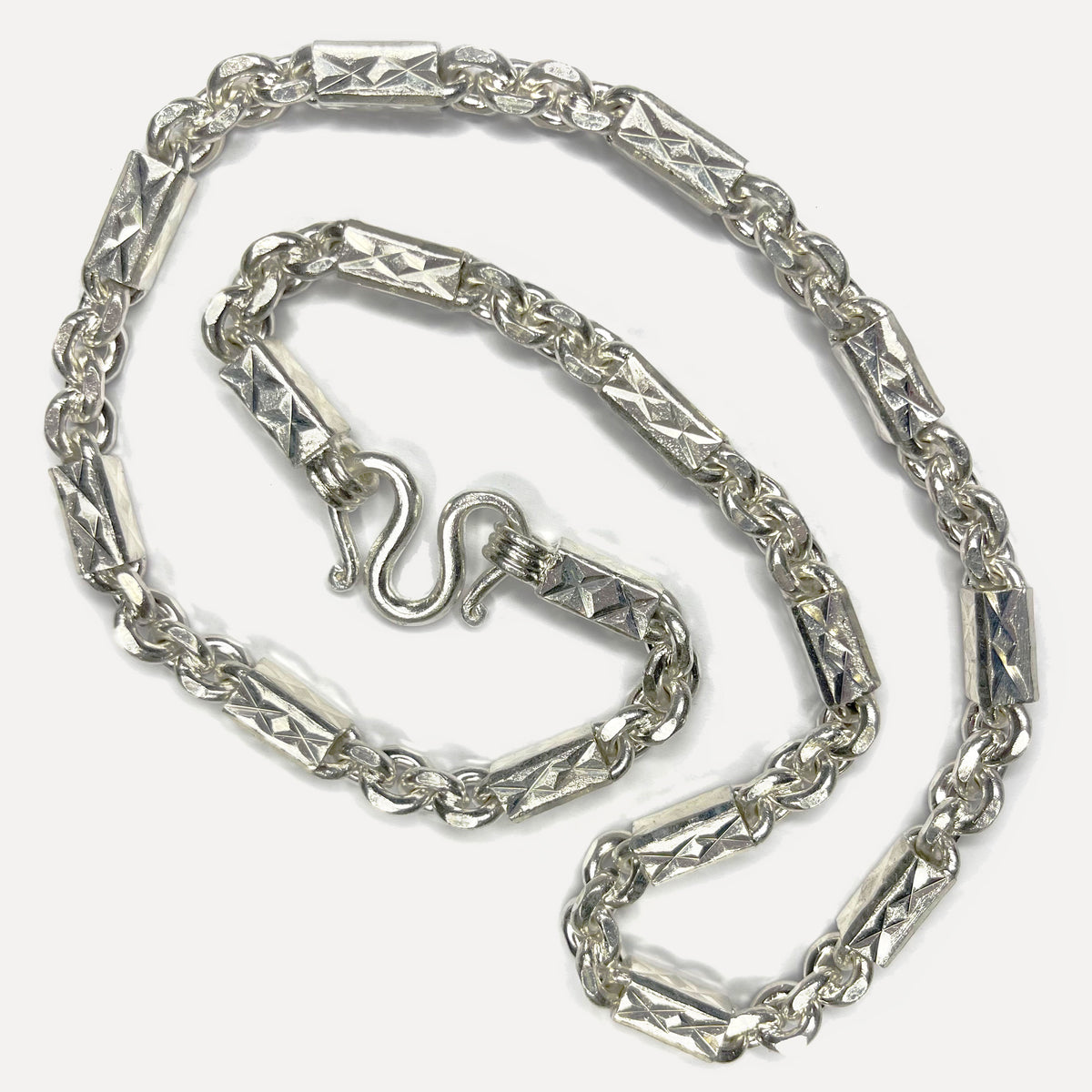 999 Pure Silver Heavy Sugarcane Diamond Cut Curb Chain Necklace - 200g - 24inch