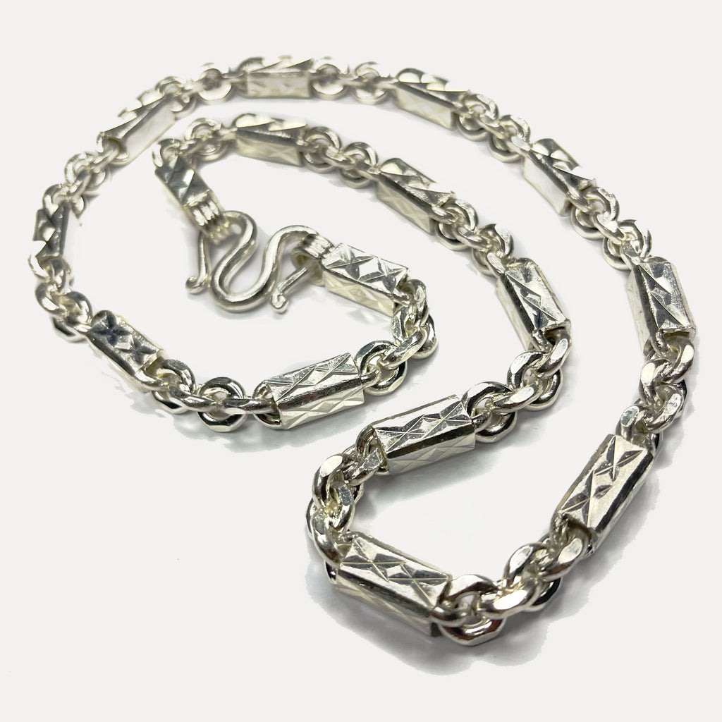 999 Pure Silver Heavy Sugarcane Diamond Cut Curb Chain Necklace - 200g - 24inch