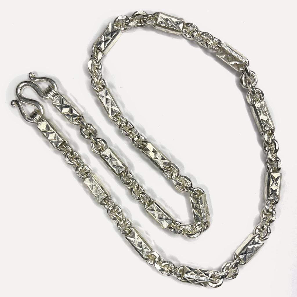 999 Pure Silver Heavy Sugarcane Diamond Cut Curb Chain Necklace - 200g - 24inch