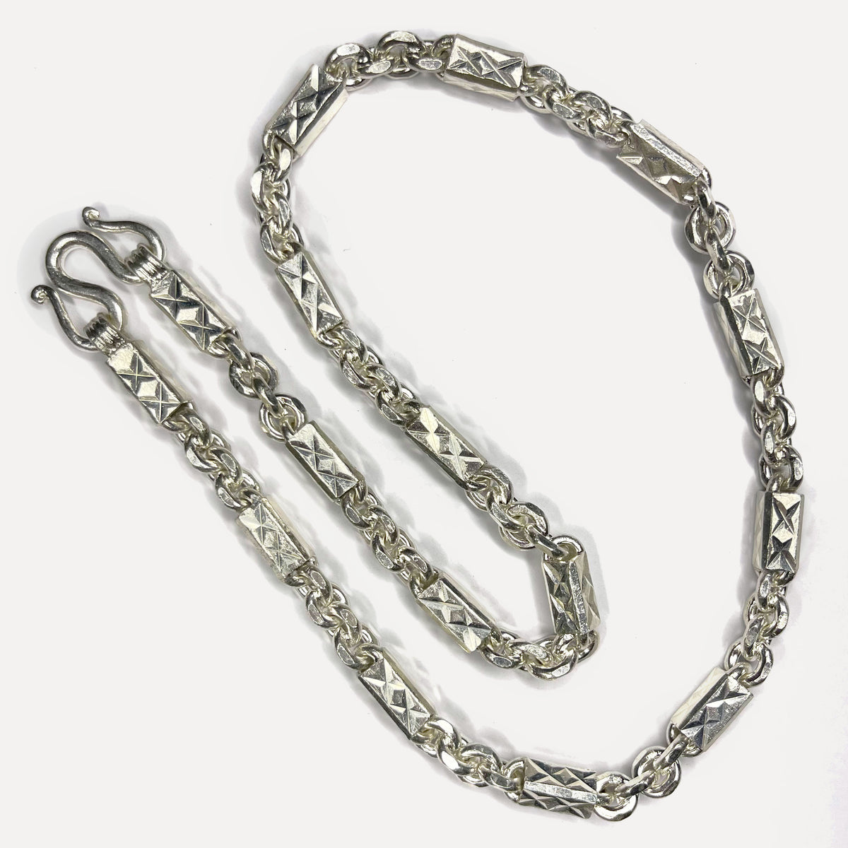 999 Pure Silver Heavy Sugarcane Diamond Cut Curb Chain Necklace - 200g - 24inch