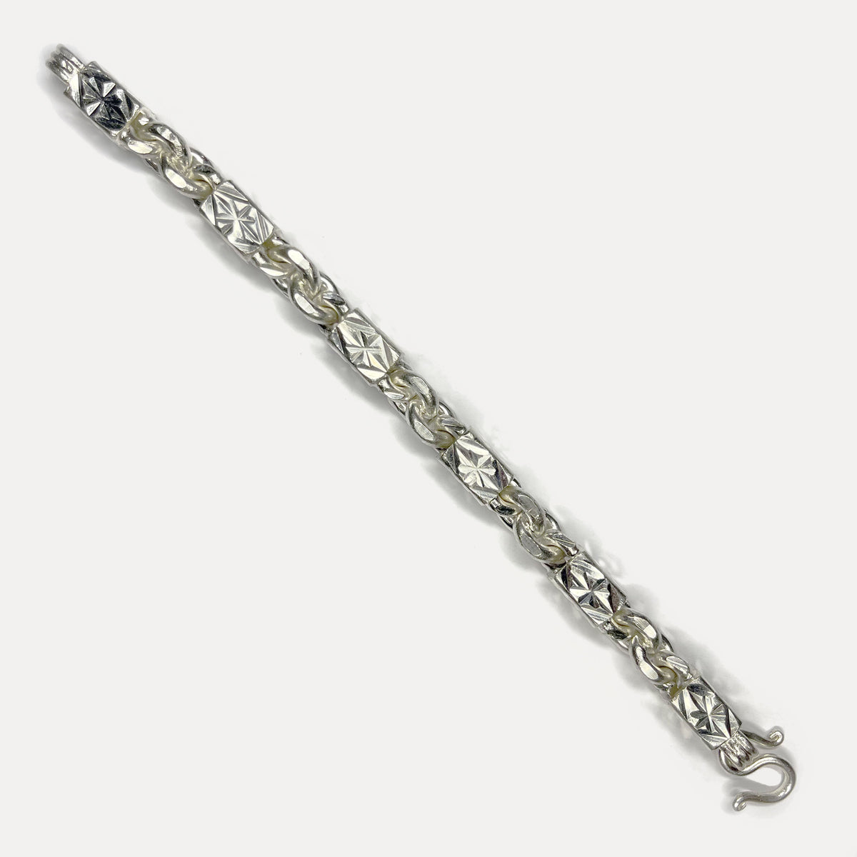 999 Pure Silver Heavy Diamond-Cut Figaro Bar Curb Bracelet – 100g