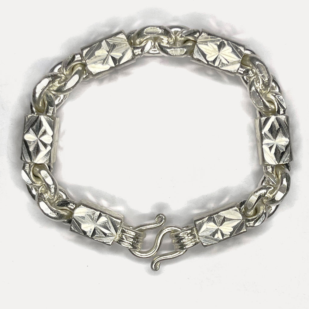999 Pure Silver Heavy Diamond-Cut Figaro Bar Curb Bracelet – 100g