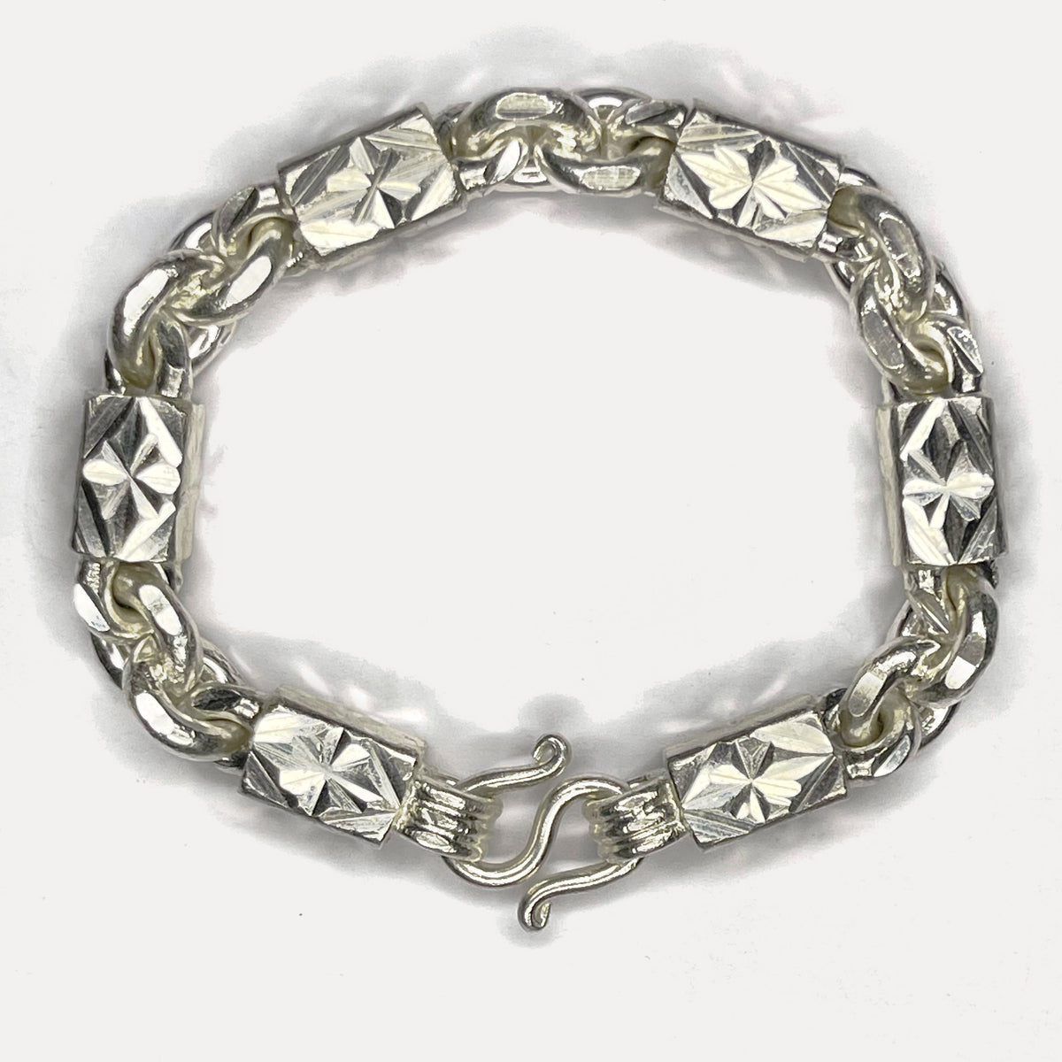 999 Pure Silver Heavy Diamond-Cut Figaro Bar Curb Bracelet – 100g