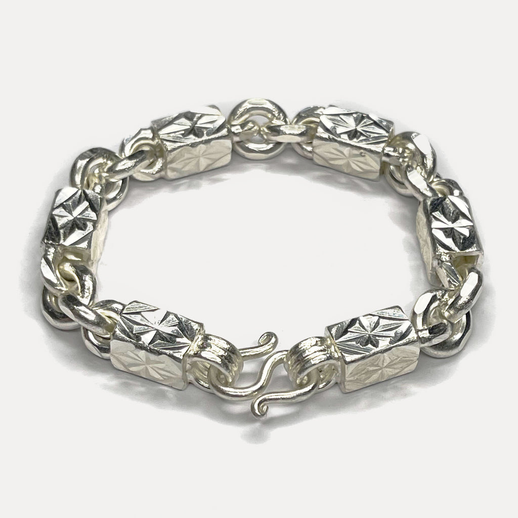 999 Pure Silver Heavy Diamond-Cut Figaro Bar Curb Bracelet – 100g