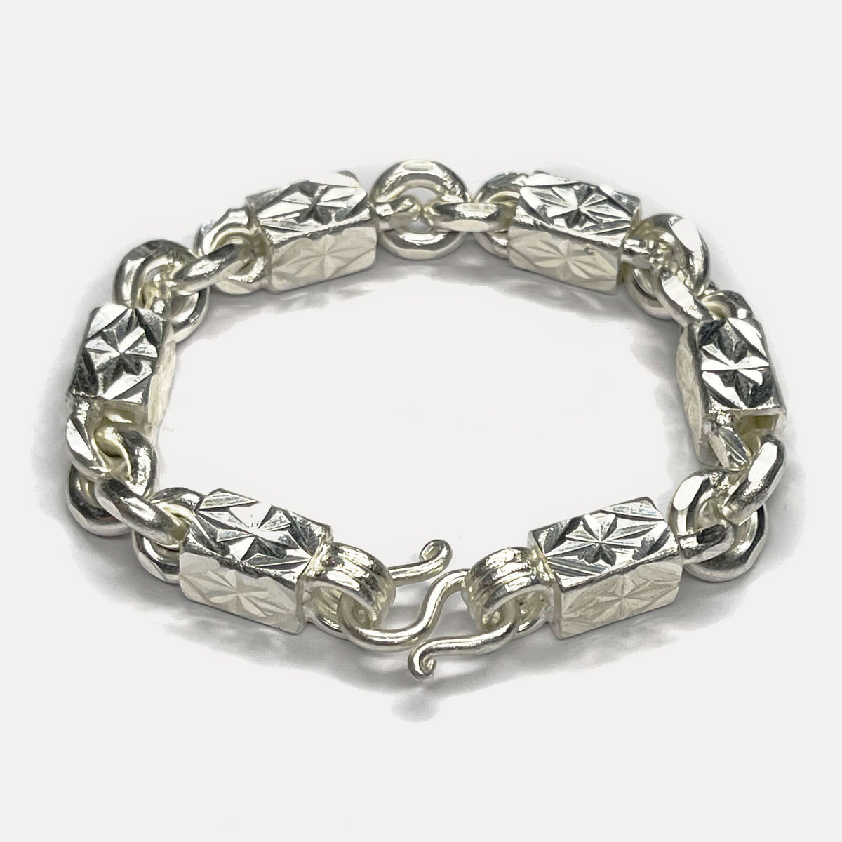 999 Pure Silver Heavy Diamond-Cut Figaro Bar Curb Bracelet – 100g