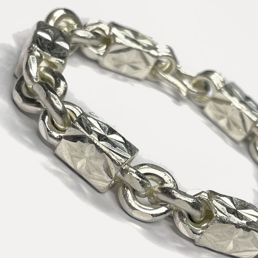 999 Pure Silver Heavy Diamond-Cut Figaro Bar Curb Bracelet – 100g