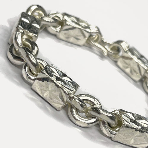 999 Pure Silver Heavy Diamond-Cut Figaro Bar Curb Bracelet – 100g