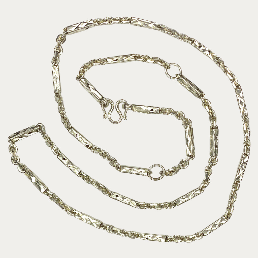 925 sterling Solid silver Khmer Sugarcane chain for men, full length view