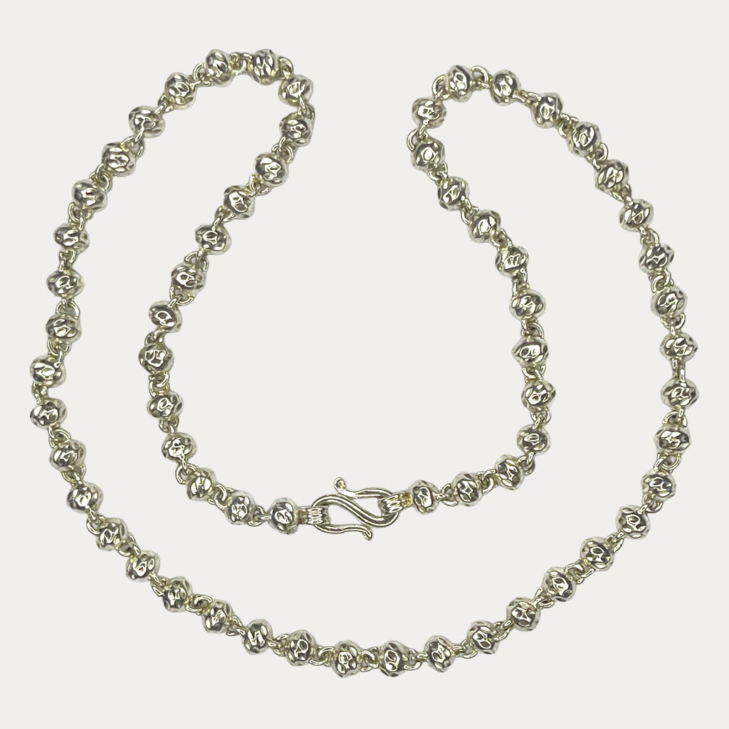 full view of solid silver beaded necklace