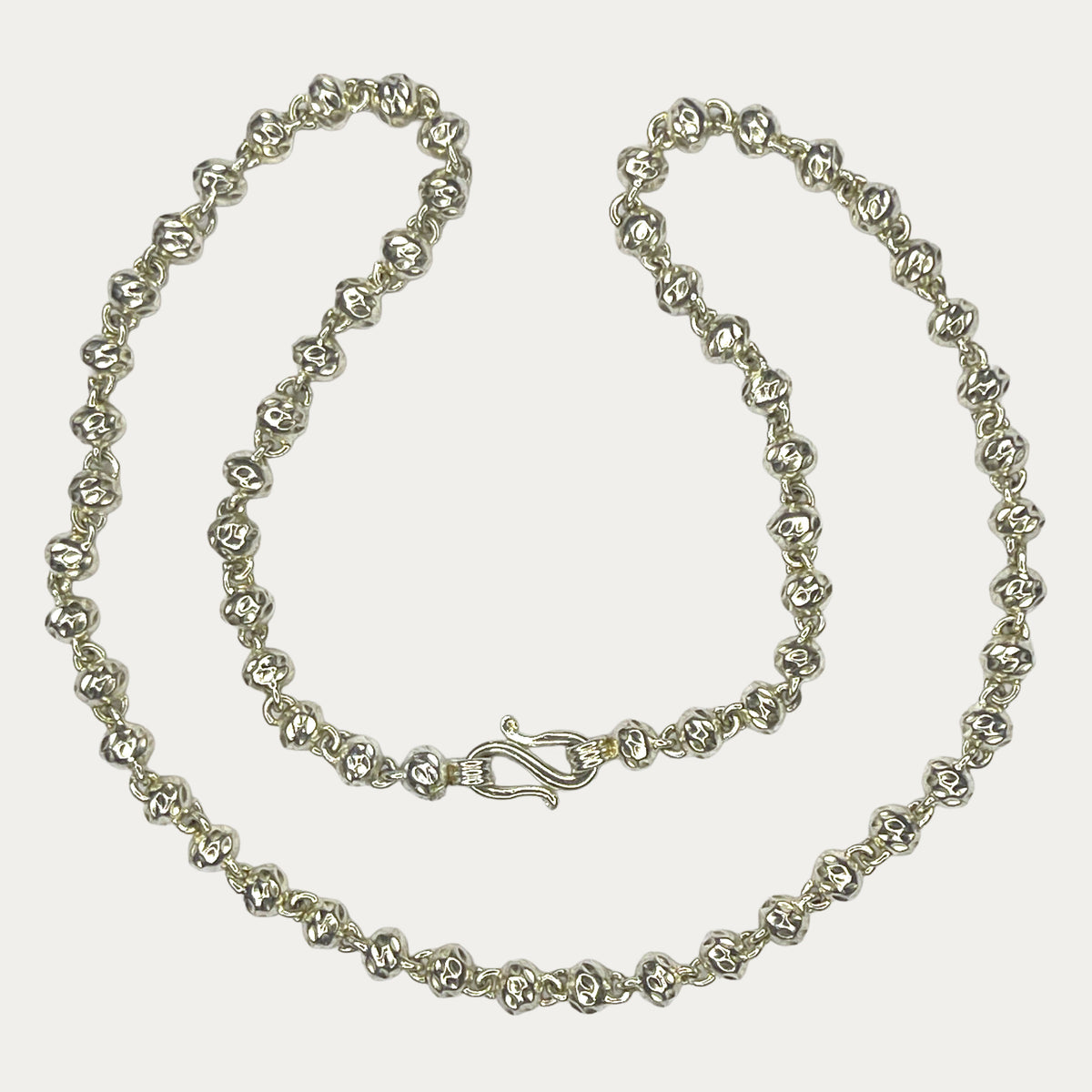 full view of solid silver beaded necklace