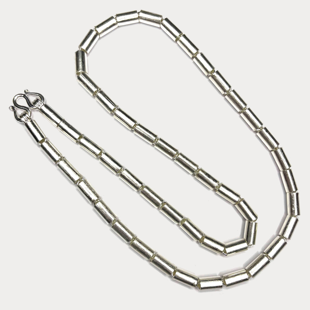 heavy silver necklace in 999 silver, Round Baht link design