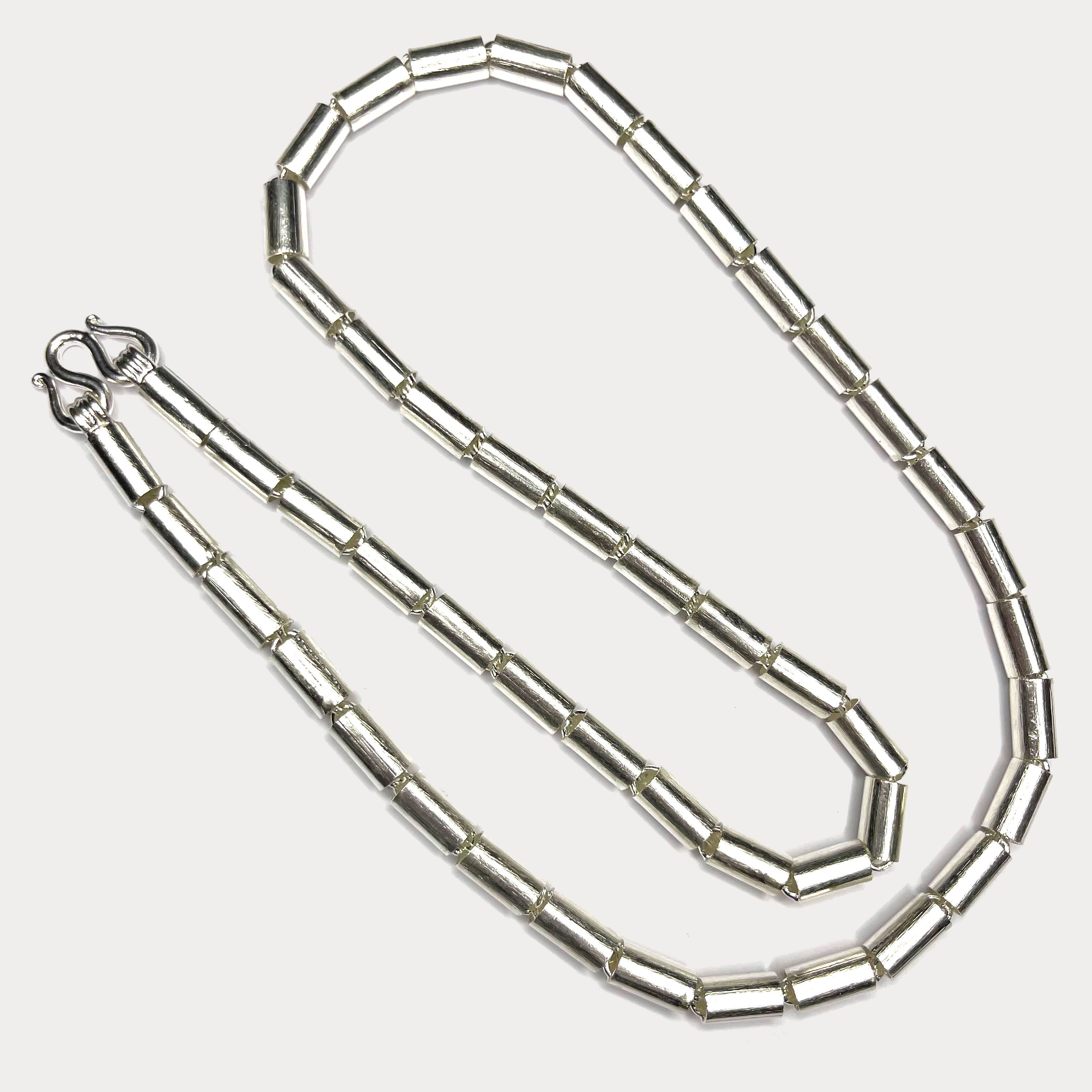 heavy silver necklace in 999 silver, Round Baht link design