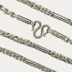 Close up of Round figaro belcher link necklace m clasp