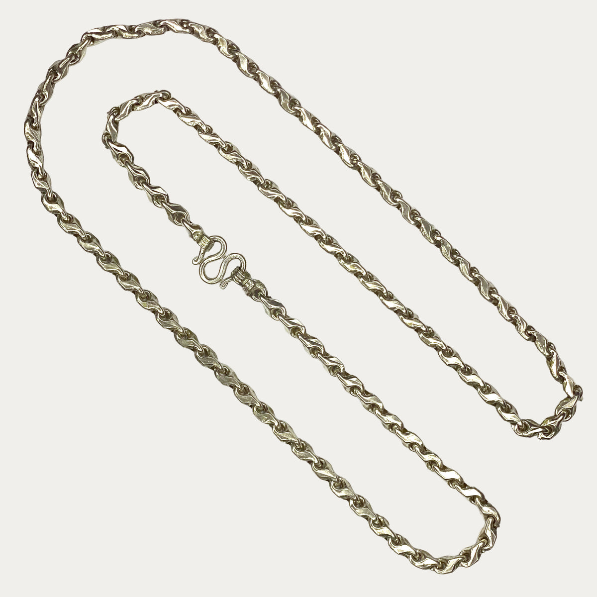 Solid silver Teardrop chain for men, full length view