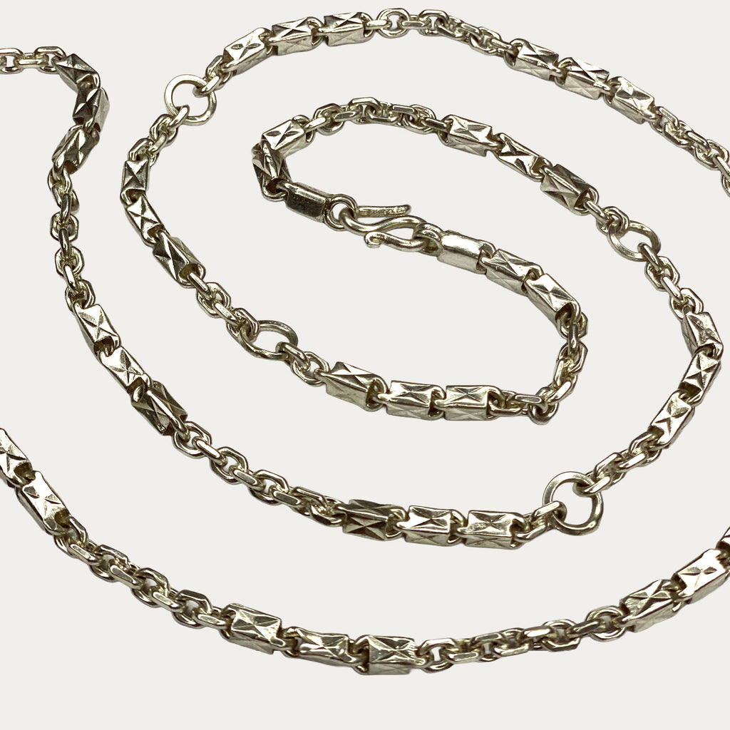 Silver chain for men Triple Bar Khmer Sugarcane full view