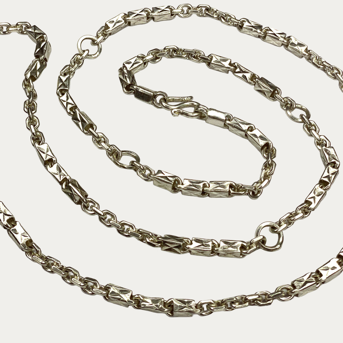 Silver chain for men Triple Bar Khmer Sugarcane full view