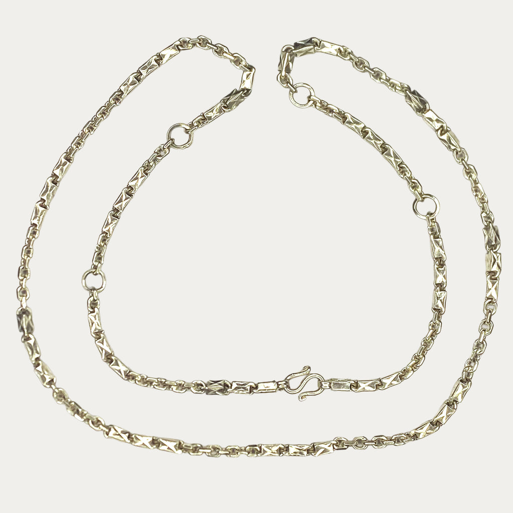 Solid silver Triple Bar Khmer Sugarcane men’s chain, full view