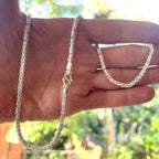Solid silver Byzantine chain for men held in hand for scale