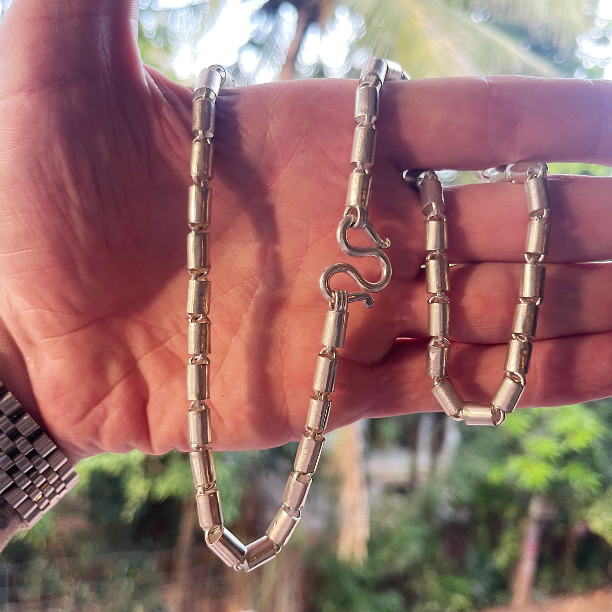 Silver Chain for Men | Round Baht Link | 999 Pure Silver | 24g | 22" | 5mm | Handmade Silver Chain