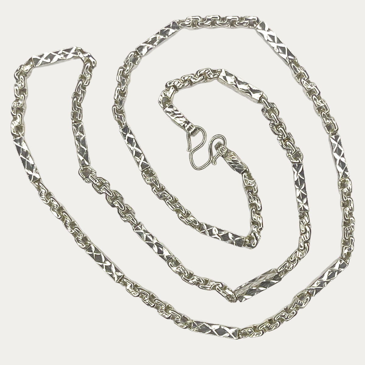 Handmade solid silver necklace. Sugarcane Fluted Bar Link design