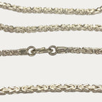 close-up of silver Byzantine chain 