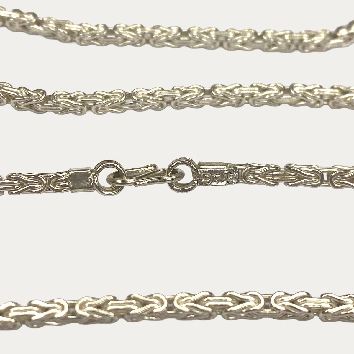 close-up of silver Byzantine chain 